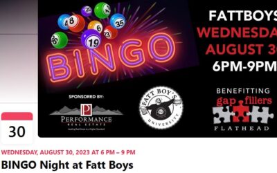 SAVE THE DATE!  Bingo Night 8/30/23 at Fatt Boys, Kalispell