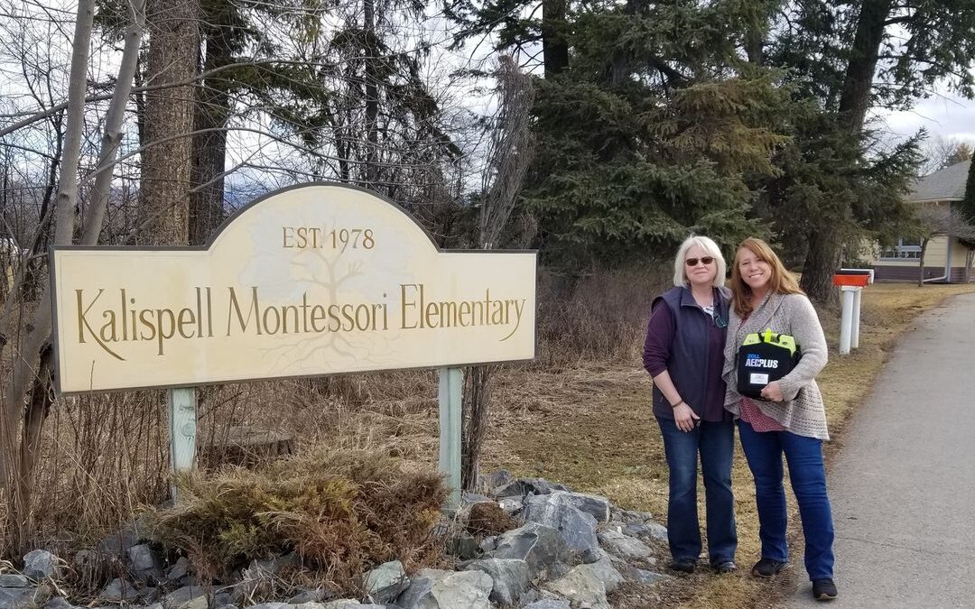 A new AED for Kalispell Montessori, thanks to a generous donation from RightOnTrek!
